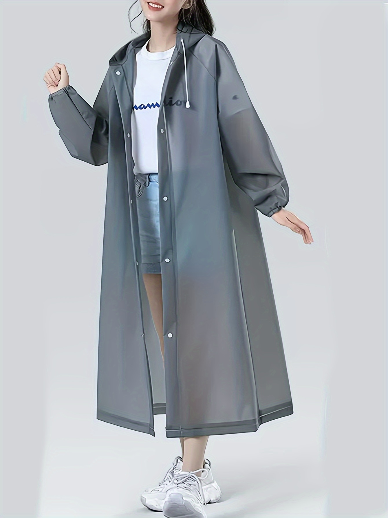 Women's Reusable Hooded Raincoat - Lightweight, Waterproof EVA Poncho for Outdoor Activities