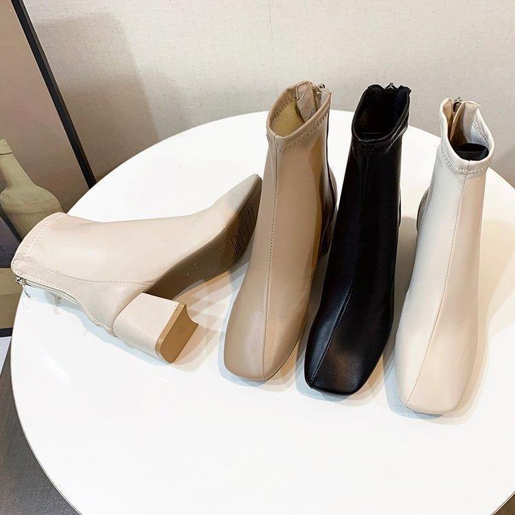 Martin Boots Women's 2021 New Women's Boots Winter European and American Style Square Head Back Zipper Short Boots Women's Chunky Heel Mid Heel Boots for Women