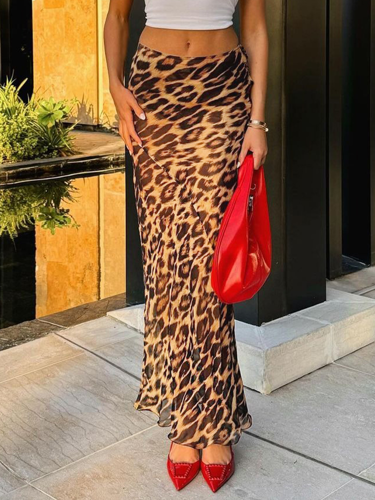 Dulzura Sexy Elegant Skirt Leopard Printed Maxi Women Skirts 2024 Lady Y2K Clothes Office Club Party Casual Streetwear Wholesale