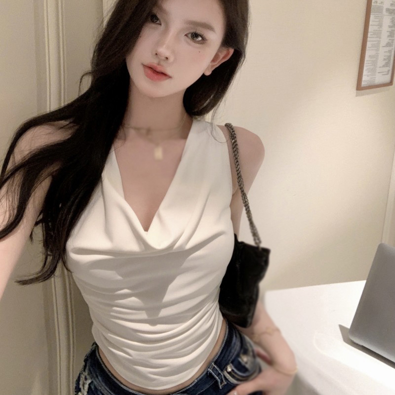 V Neck Summer Vest Sleeveless Women Sexy Basic T Shirt White Off Shoulder Black Tank Tops Casual