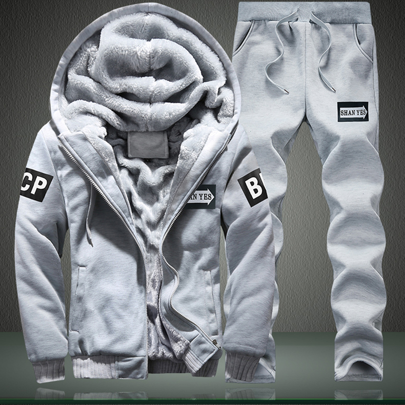 Men Tracksuit Thick Winter Autumn Men's Casual Printed Sports Suit Loose Hooded Hoodies Long Pant Two Piece Male Sportwears Sets