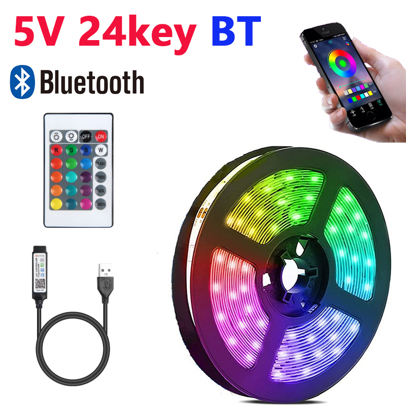 RGB 5050 DC5V USB 24Keys Bluetooth Led Strip Lights Tape With Remote Control Color Change Lamp for Christmas Bedroom Decoration