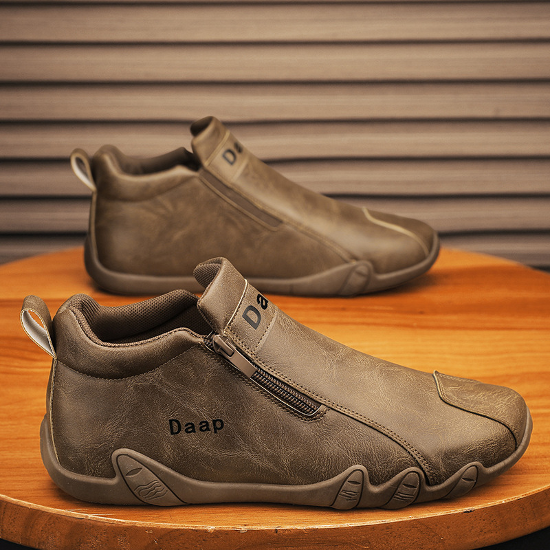 Men Leather Shoes Luxury Designer Slip on Loafers Ankle Casual Boots with Zipper Comfortable Formal Dress Flats Driving Moccasin