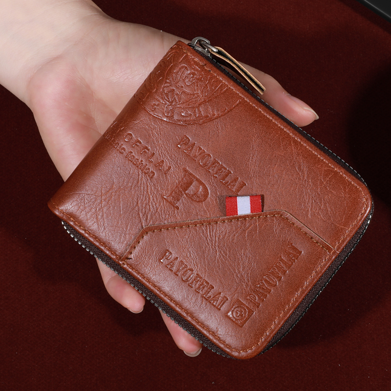 Men's Zipper Short Wallet, Multi-card Card Holder, PU Leather Bifold Wallet Money Clip With Coin Pocket, Gift For Men