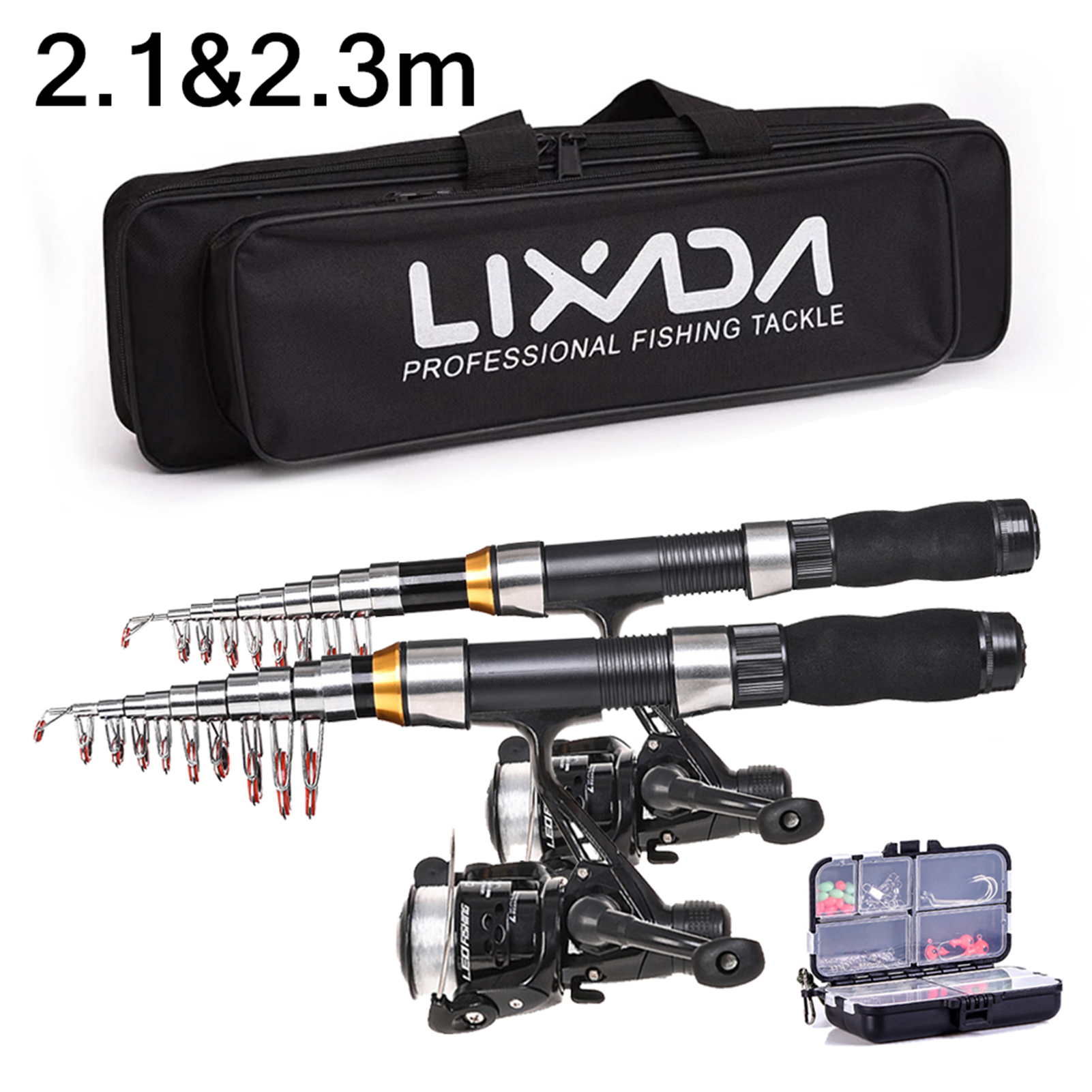 Lixada Fishing Rod Reel Combo Full Kit Telescopic Fishing Rods Spinning Reels Set with Hooks Soft Lures Barrel Swivels