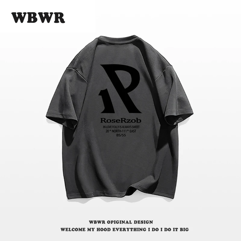 Summer Fashion Heavyweight Retro Men's English Letters 100% Cotton Printed Round Neck High-quality Casual Fitness Street T-shirt